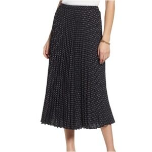 Halogen Women's Black Ivory Dot Pleated Midi Skirt Size XL‎